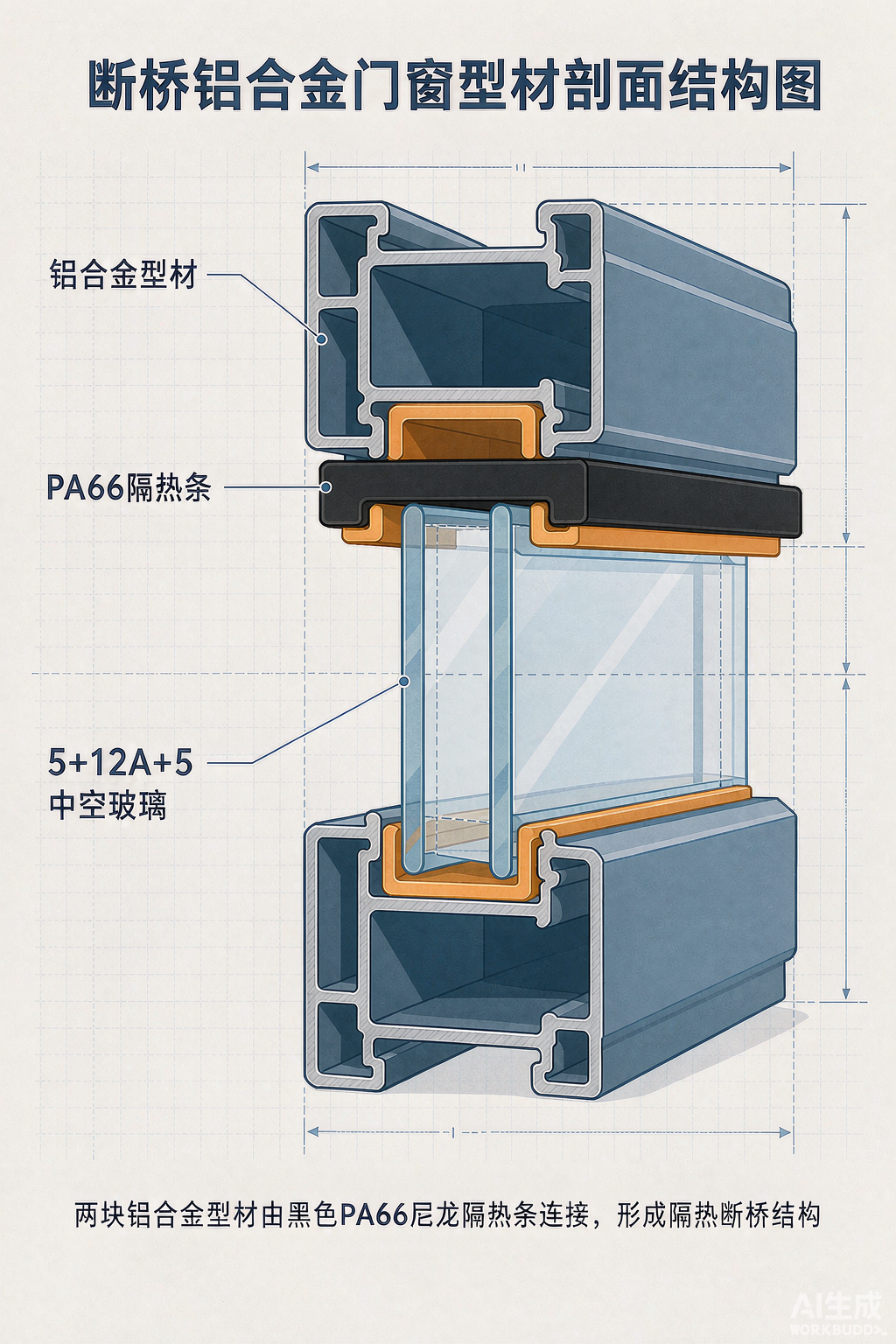 断桥铝型材剖面示意图